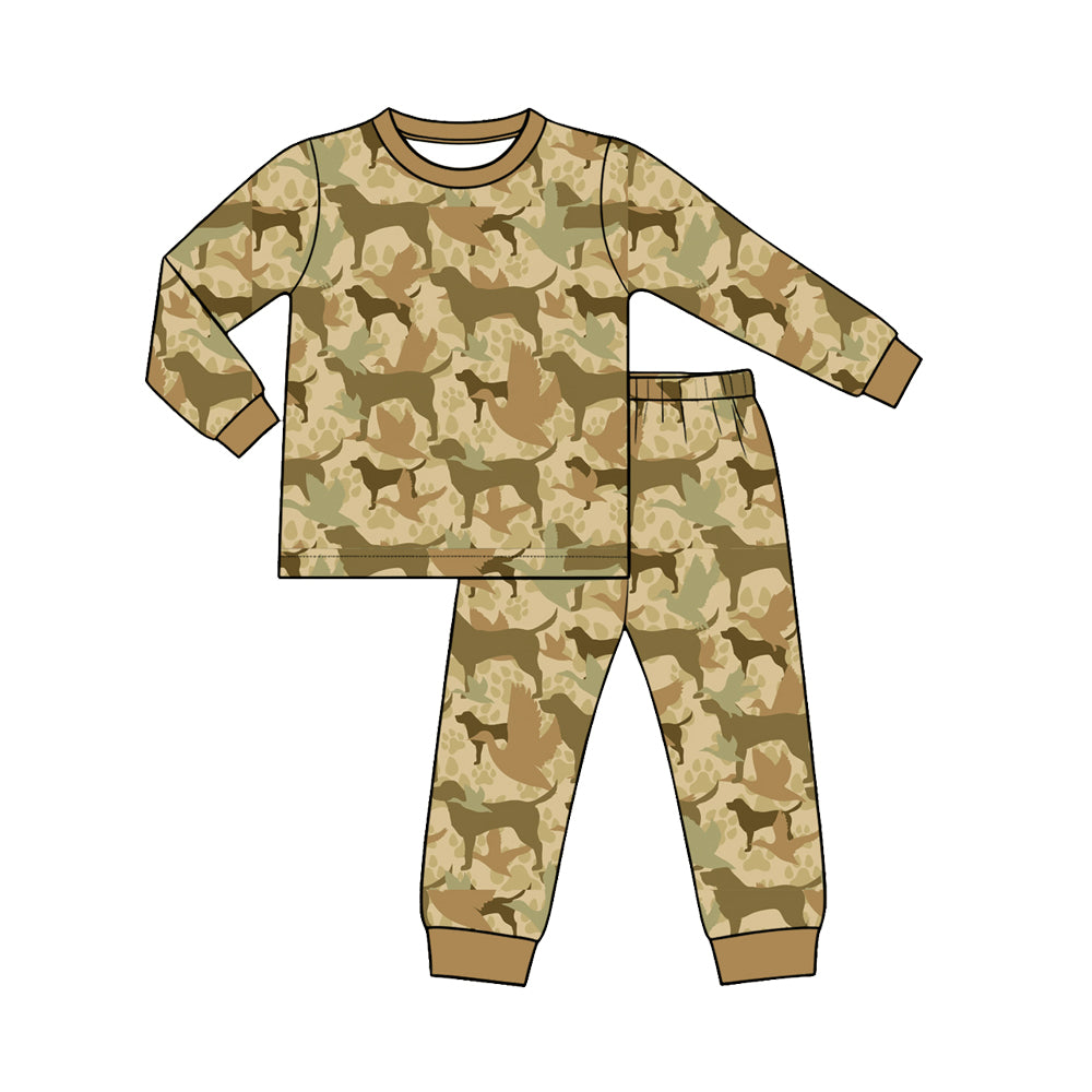 Preorder (moq 5) Baby Boy Clothes Hunting Dog Bird Camo Print Long Sleeve Top Jogger Pants Pajama Set