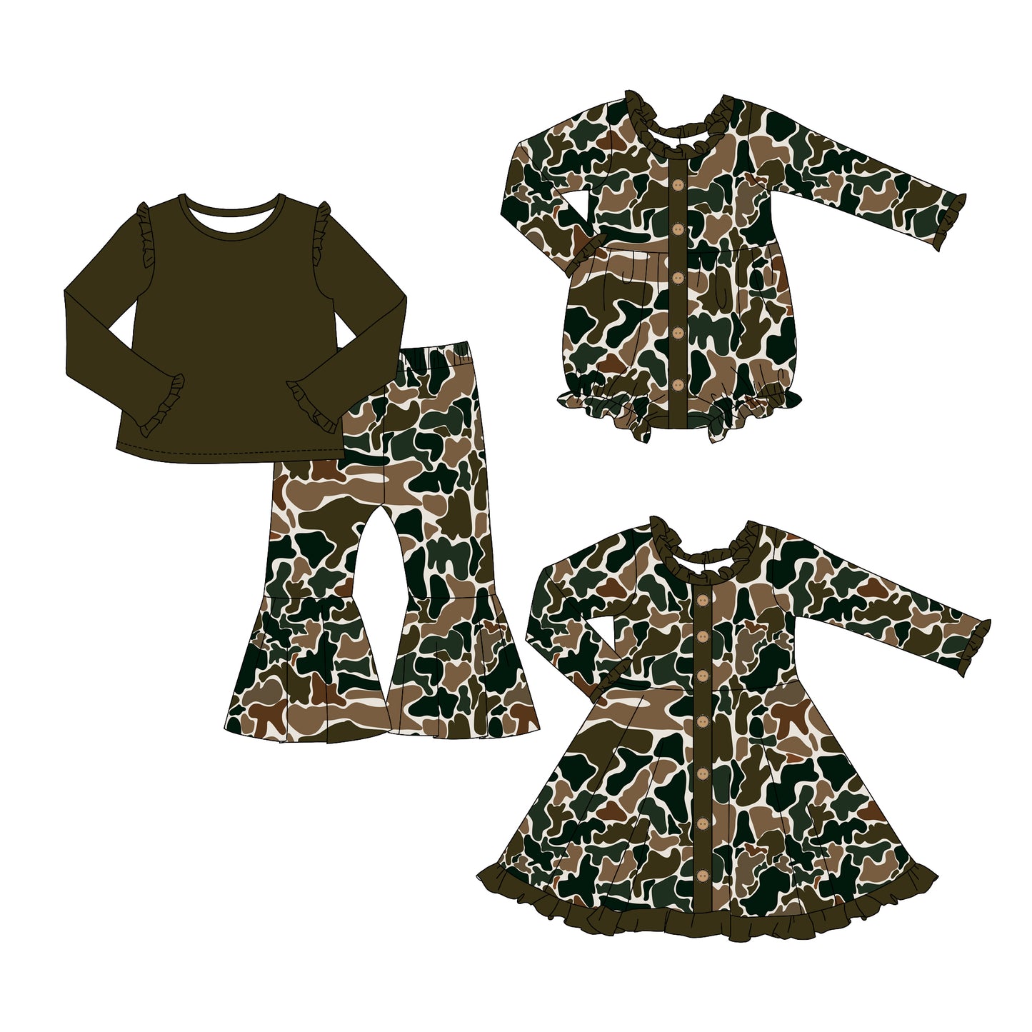 GLD0913 camo sibling girl dress preorder 202409