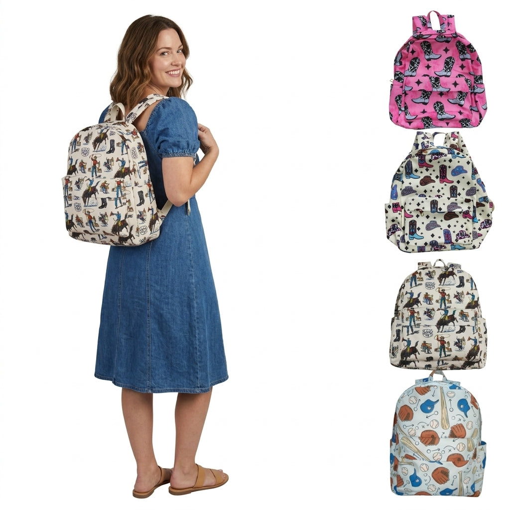 NO MOQ RTS BA0142 Kids Backpack Retro Cowboy Horse Rodeo Pattern Print Toddler School Bag 202610