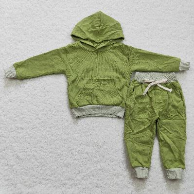 BLP0164 cotton solid Green set  long sleeve boy girls pajamas outfit RTS