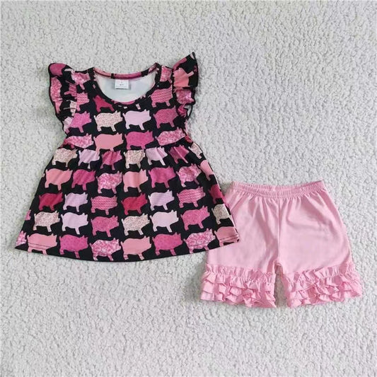 PIG C11-6  girl short sleeve shorts outfits