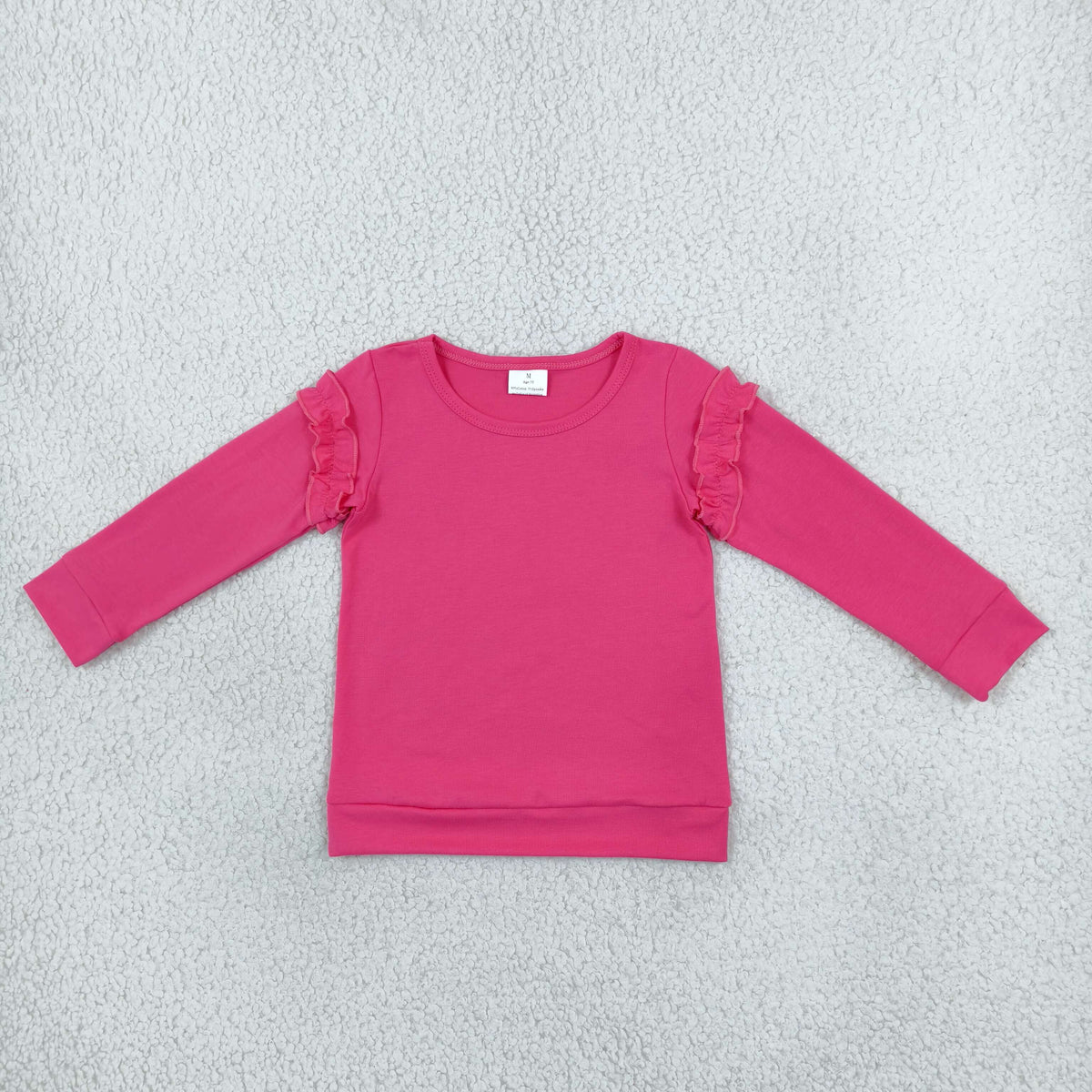 NO MOQ RTS GT1951 Baby Girl Clothes Solid Hot Pink Plain Print Long Sleeve Ruffle Top 202610