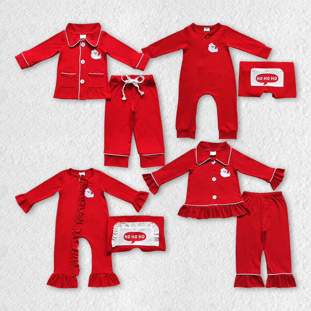 BLP0295 RTS embroidery Christmas Santa red cotton long sleeve dad & mommy girl boy pajama outfit 20231004