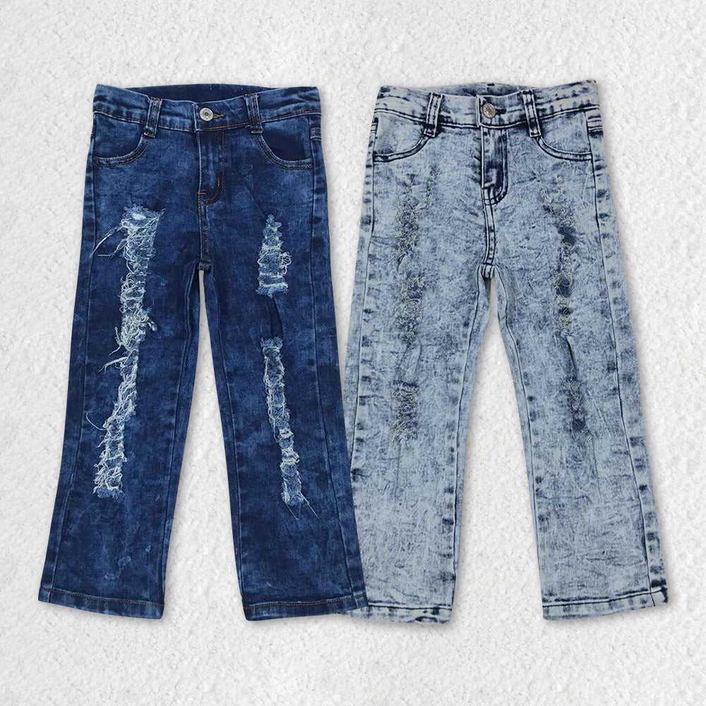 P0244 western blue ripped jeans kids denim jeans bell pants 20230807 RTS