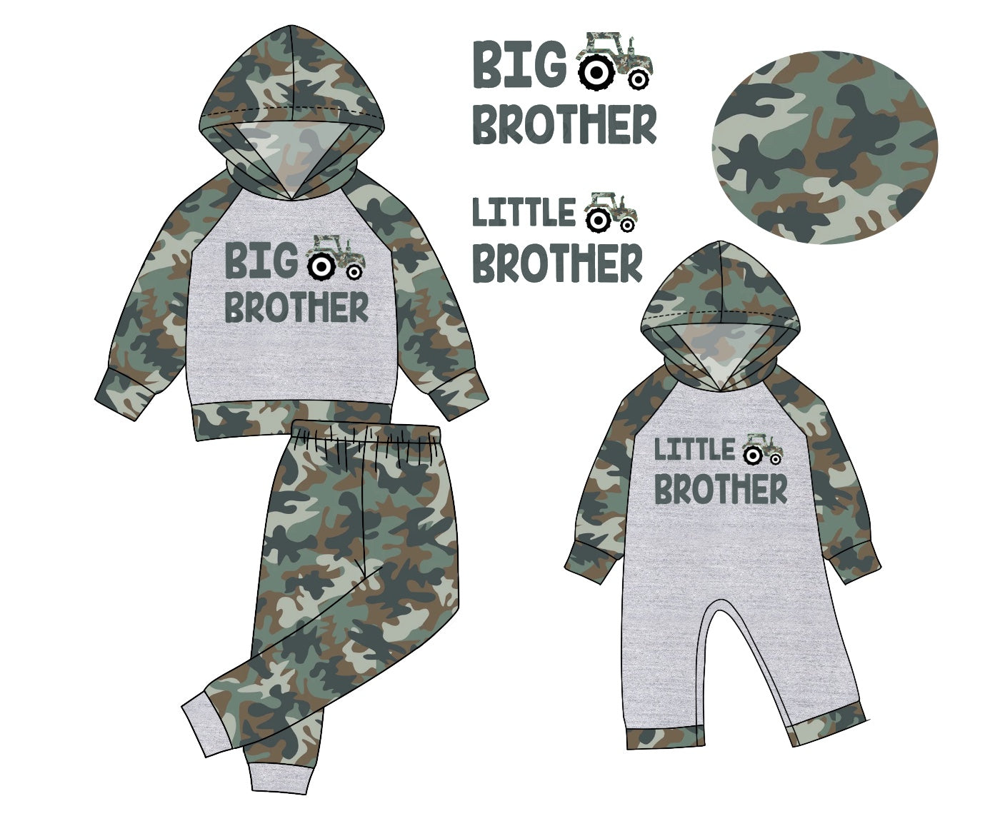 LR1188 little borther camo hoodie boy romper 202406 preorder sibling