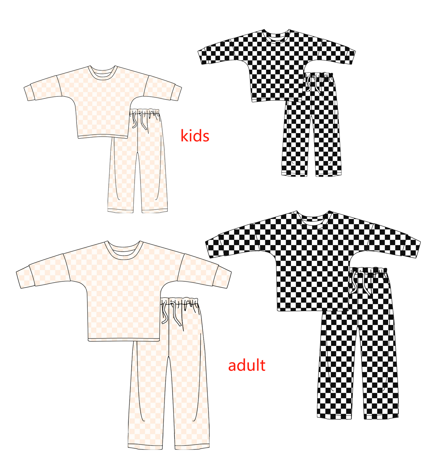 GLP2296 checlerboard white light orange girl outfit pajamas 202412 sibling set preorder