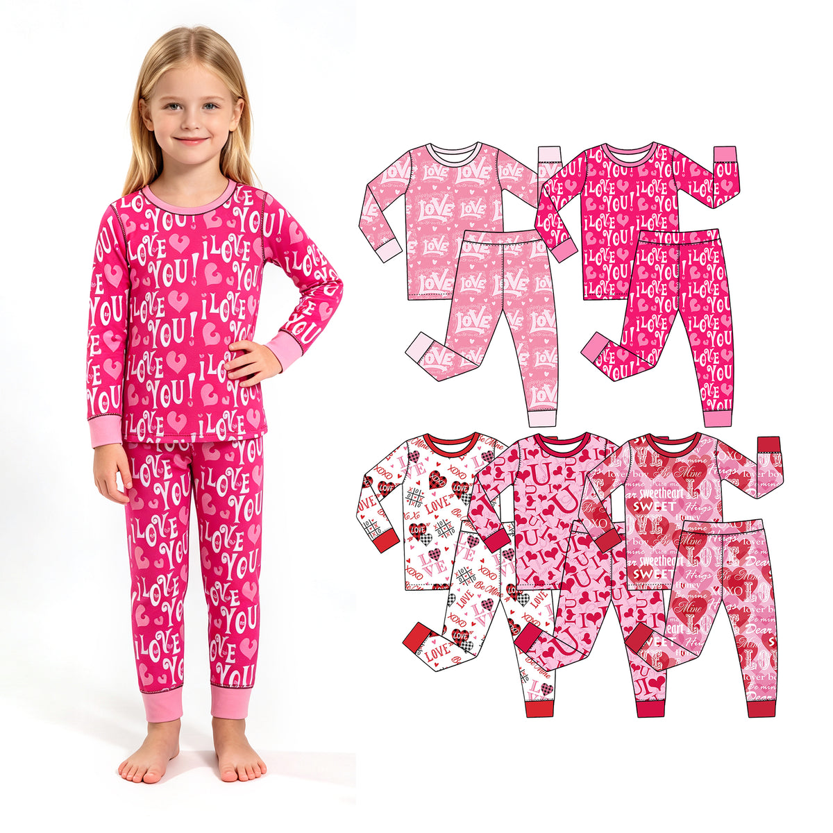 Preorder (moq 5) Baby Girl Clothes Valentines Love XOXO Plaid Heart Print Long Sleeve Pajama Set