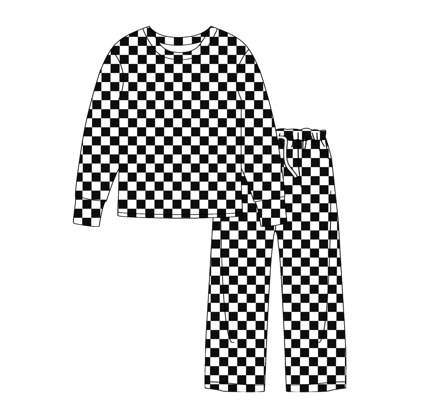 GLP2293 组合 checkerboard adult men white black pajamas outfit 202411 preorder