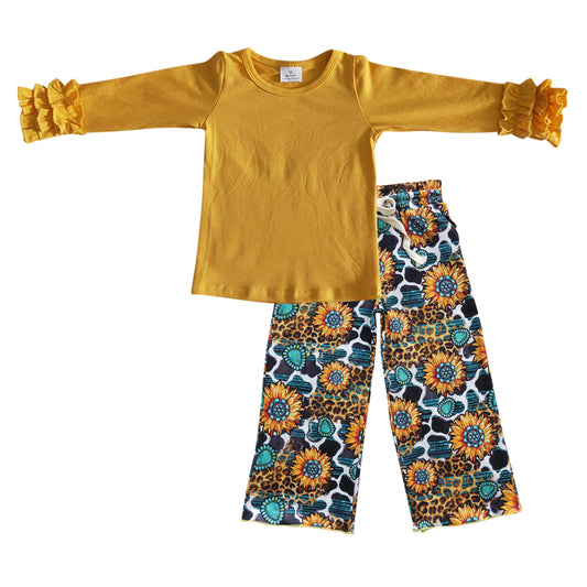 GLP0474 sunflowers yellow cotton long sleeve girl outfit RTS 20230523