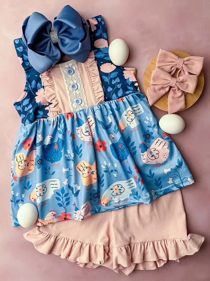 custom MOQ3 GSSO1042  Chicken  summer flower girl outfit 202403