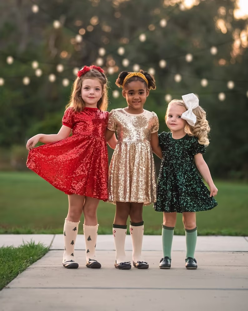 GSD0446 Christmas sequin short sleeve red girl dress 20230909 RTS