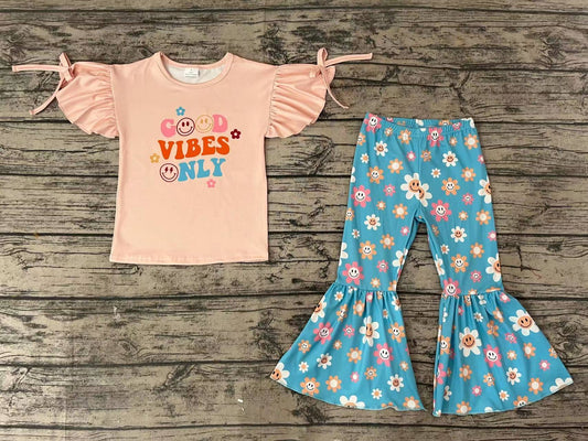 GSPO0637 vibes sunflower smile face short sleeve girl outfit preorder 20230426