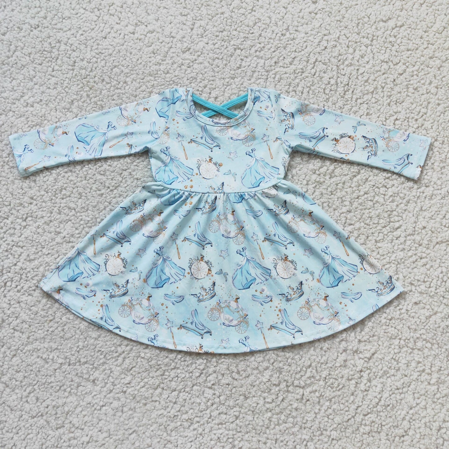 promiton price 6 A13-3 RTS blue princess long sleeve girl dress