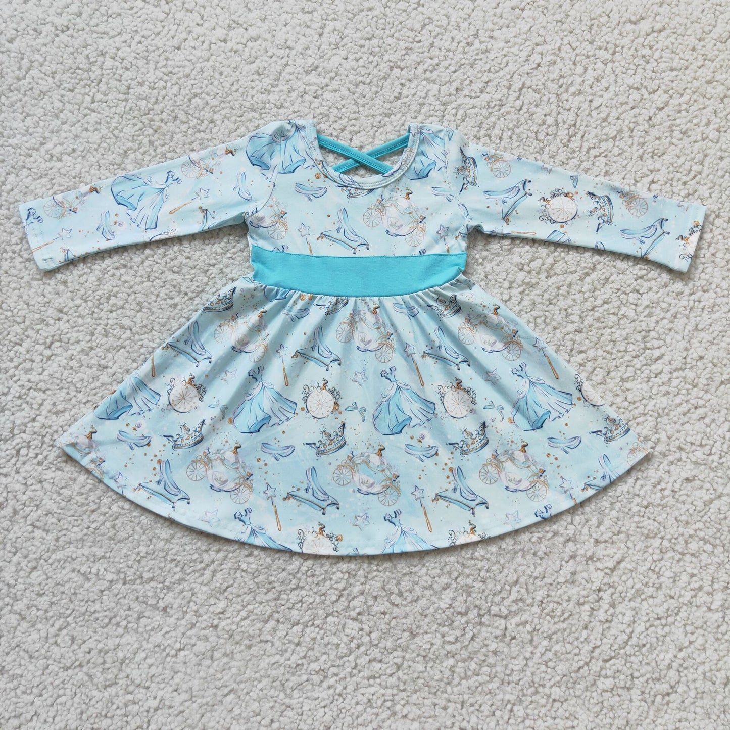promiton price 6 A13-3 RTS blue princess long sleeve girl dress