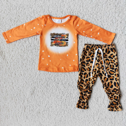 promotion RTS 6 A14-20  pumpkin leopard orange long sleeve pant girl outfit