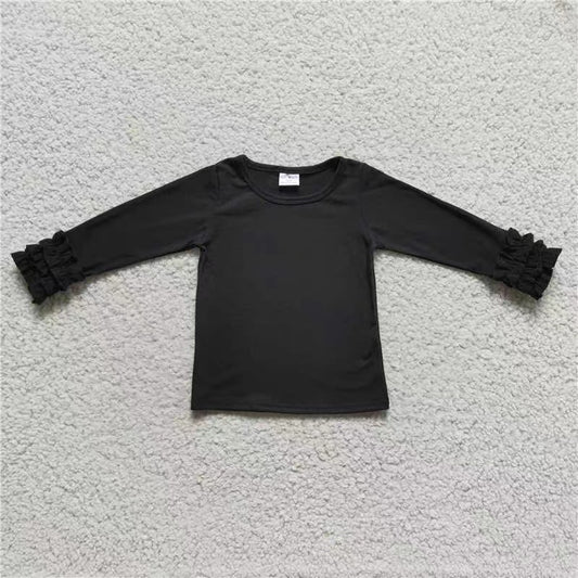 6A16-4 black top solid cotton shirts girl ruffle sleeves 202412 RTS