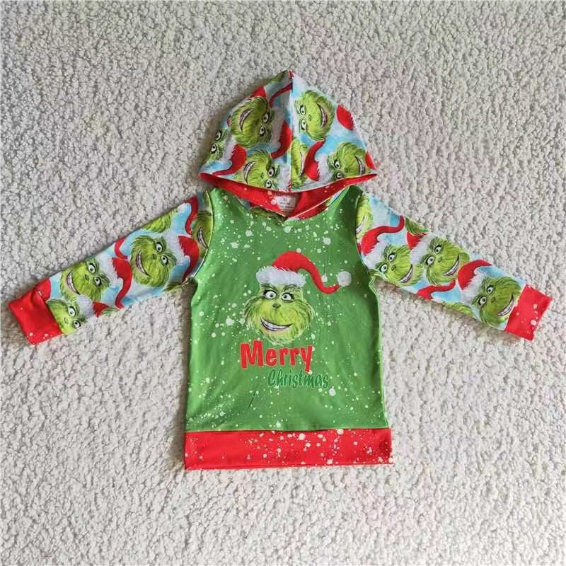 promotion 6 A19-19 christmas green cartoon long sleeve hoodie boy clothes top RTS