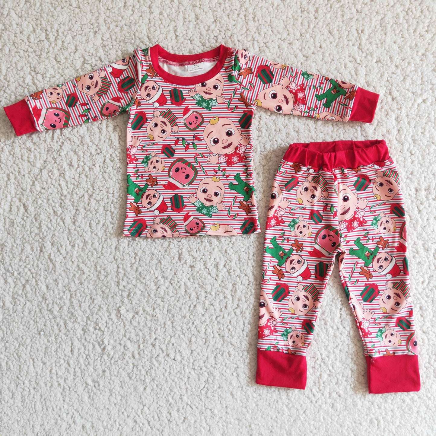 promotion 6 A19-28 christmas boy red stripe watermelon long sleeve pajamas outfits 202408