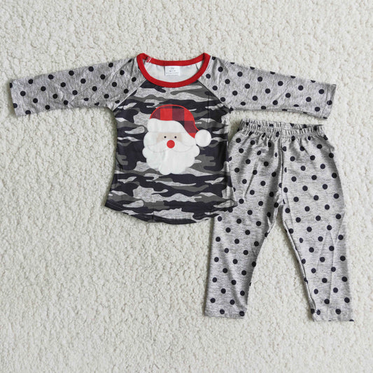 Promotion 6 A23-13 RTS Christmas grey santa boy camo long sleeve pajamas outfits