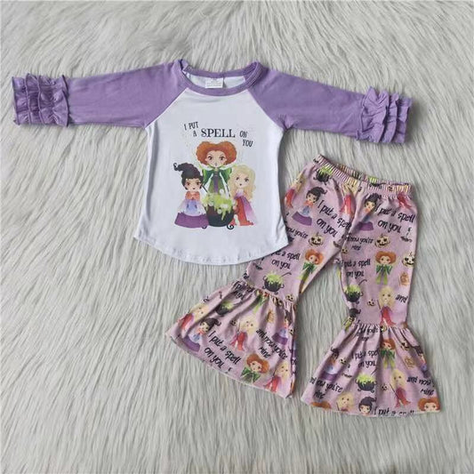 promotion RTS 6 A23-3 Hocus Pocus Halloween girls purple long sleeve bell bottom pants outfit