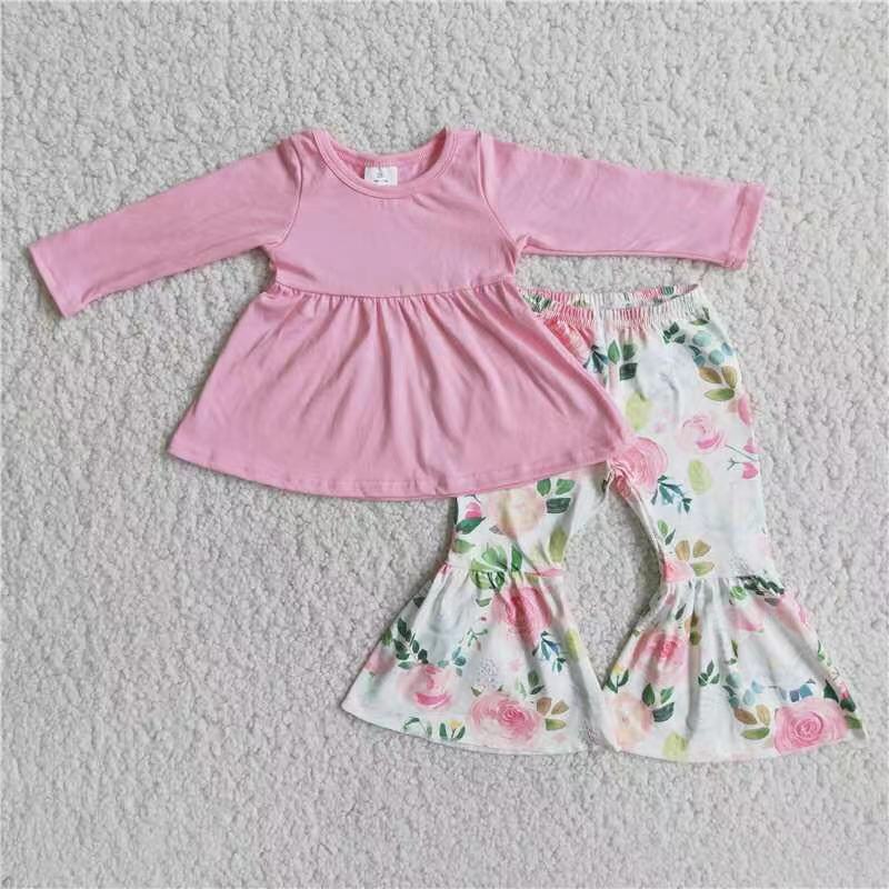 promotion 6 A24-27 pink  long sleeve flowers pants girl outfit RTS 20231113