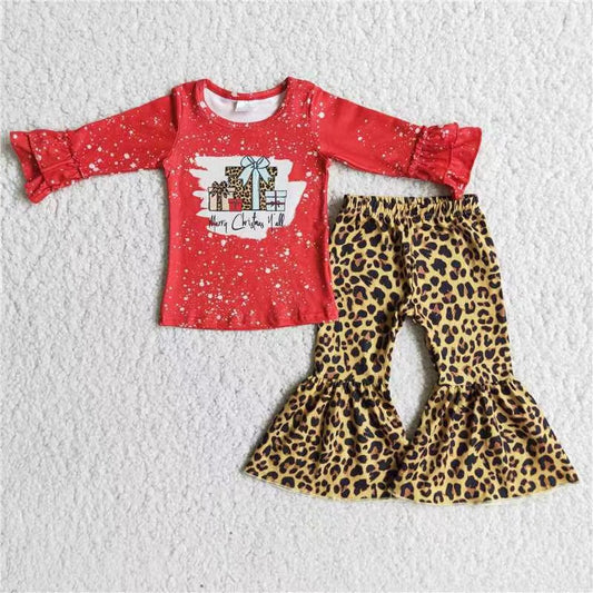 promotion 6 A26-12 RTS girl christmas Leopard gift long sleeve girl outfit 20230530