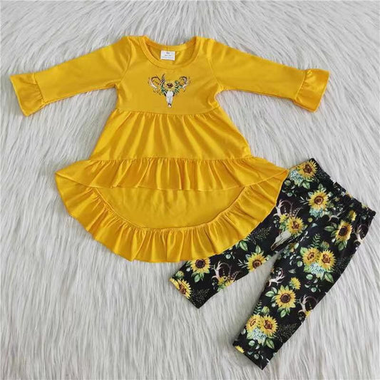 promotion price 6 A26-27 cow western sunflower front short outfit RTS 202408