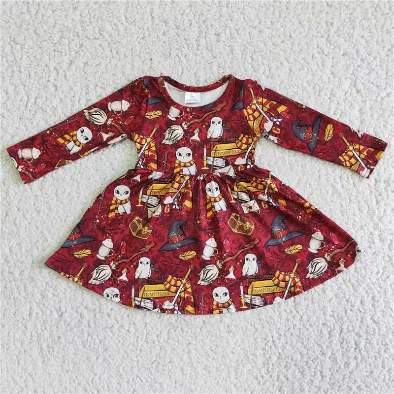 promotion 6 A6-4 RTS Harry hat cartoon film magical hatbesom red long sleeve girl dress 20230925