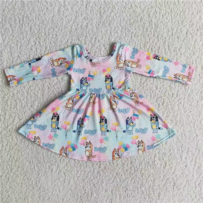 6A7-17 cartoon balloon pink blue long sleeve girl dress RTS