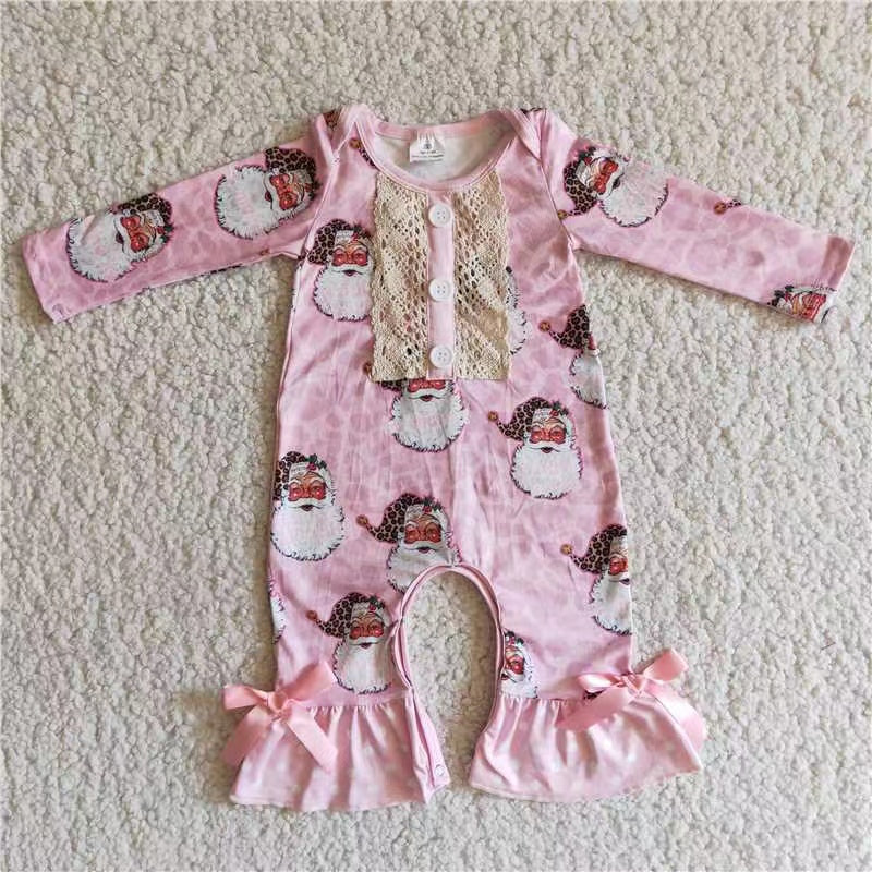 6A7-5 RTS Christmas Santa long sleeve pink girl romper 20230630