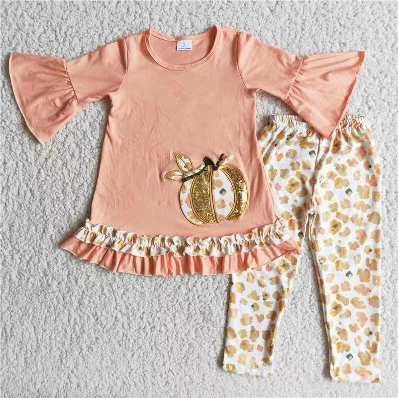 6 A9-30 pumpkin embroidery long sleeve legging pants girl outfit 20230530 RTS