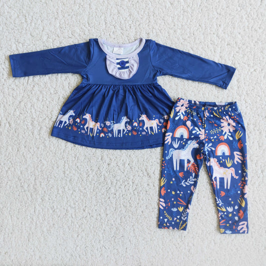 Promotion RTS 6 B0-16 blue unicorn long sleeve pants girl outfits