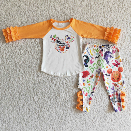 promotion RTS 6 B1-19 happy halloween cartoon mouse orange girl long sleeve pants outfits