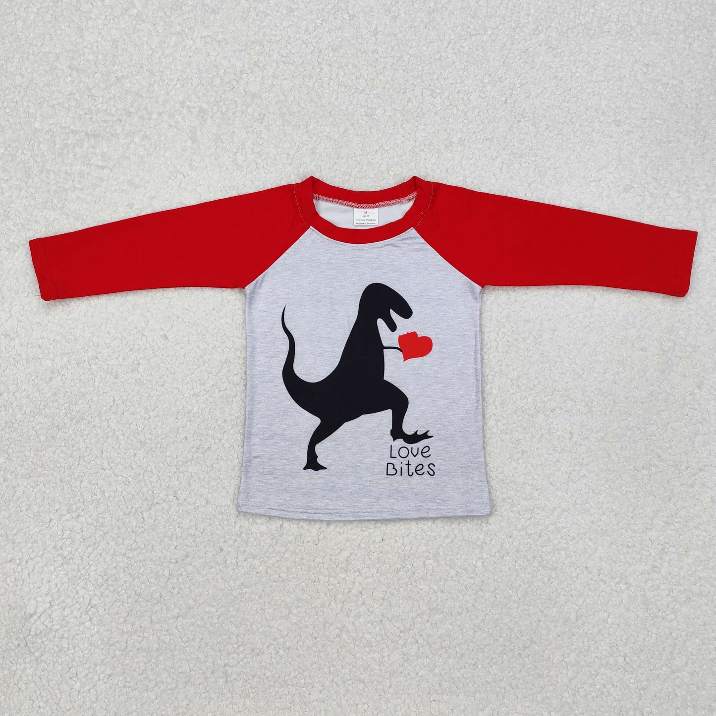 6 B12-7 RTS valentine cartoon dinosaur red raglan boy long sleeve top 202412