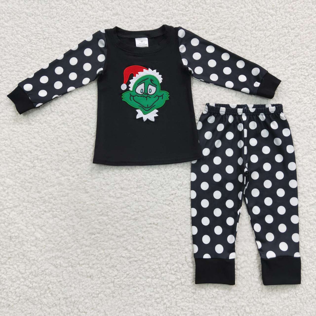 promotion 6 B13-17 Christmas boy black dot green cartoon embroidery long sleeve pajamas girl outfit 20230622 RTS