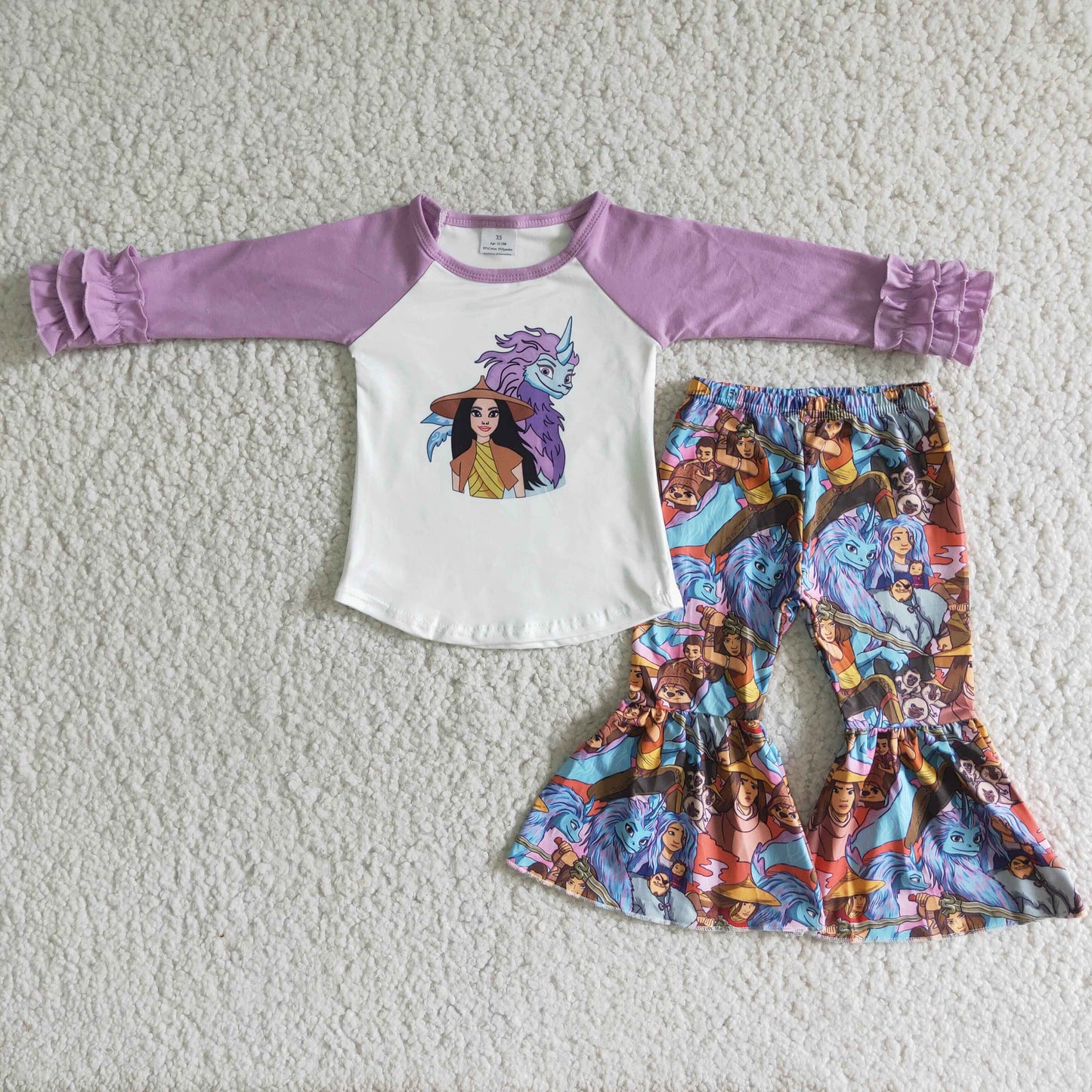 6 B3-17 promotion unicorn cartoon  long sleeves bell bottom pants girl outfit rts