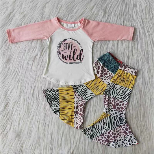 promotion 6 B4-36 stay wild long sleeve bell bottom girl outfit