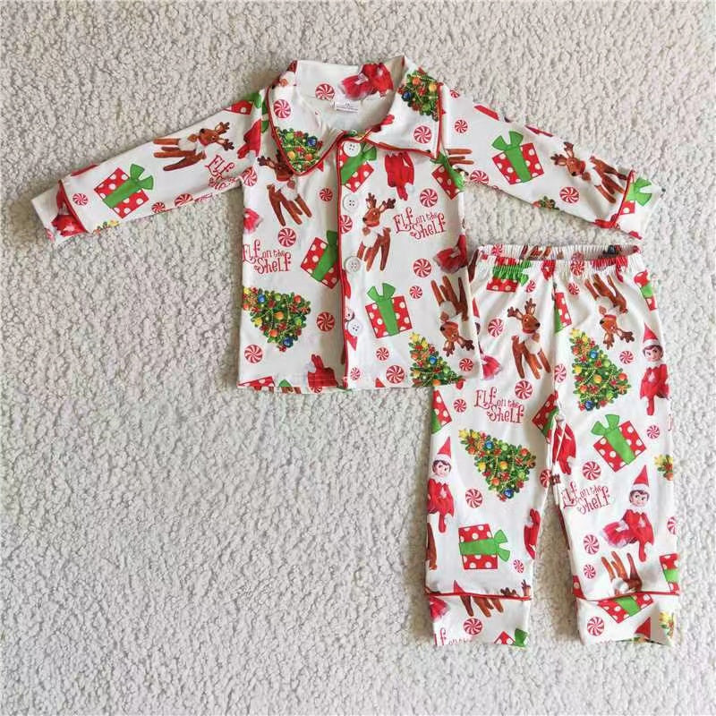 6 B4-39 Green G animal Chrismas pajamas wholesale kids clothing long sleeve girl boy pajamas outfit 20230613 RTS