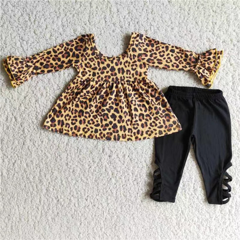 6 B6-40 Girl brown lace tunic leopard long sleeve legging pant girl outfit 20230630