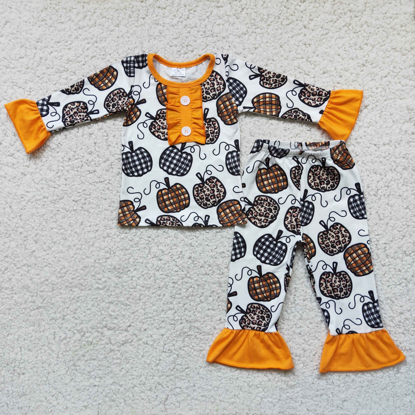 Promotion  6 C10-38 pumpkin print girl pajamas Sibling RTS