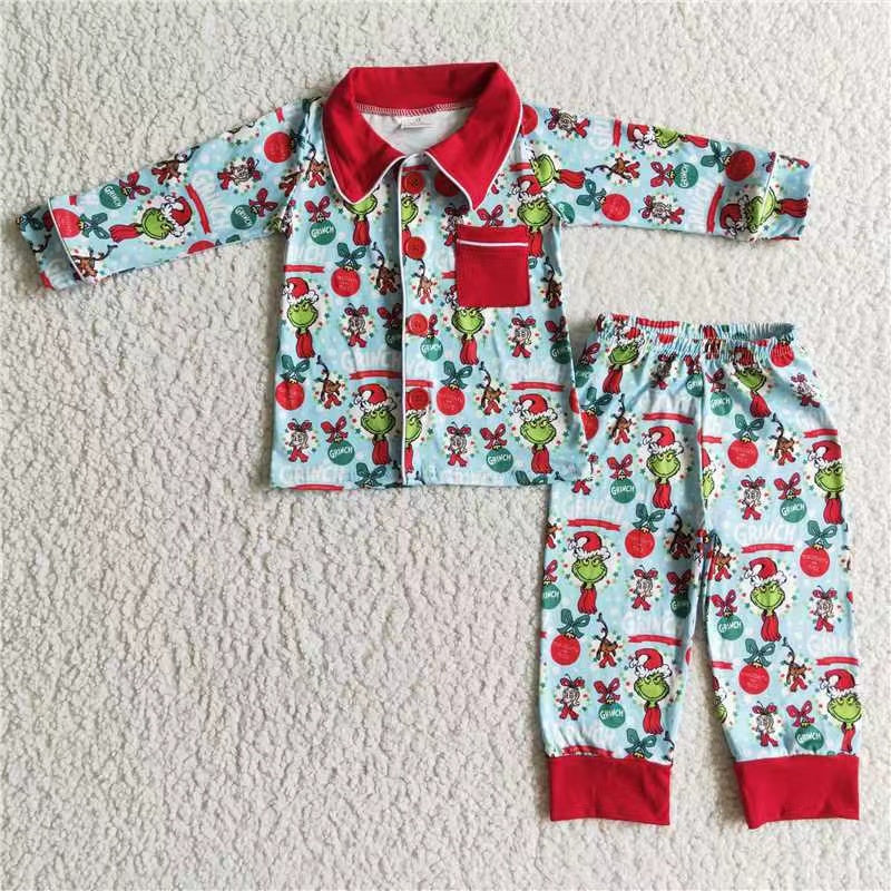 6 C11-17 Christmas grin long sleeve cartoon girl pajamas outfit RTS 20230724