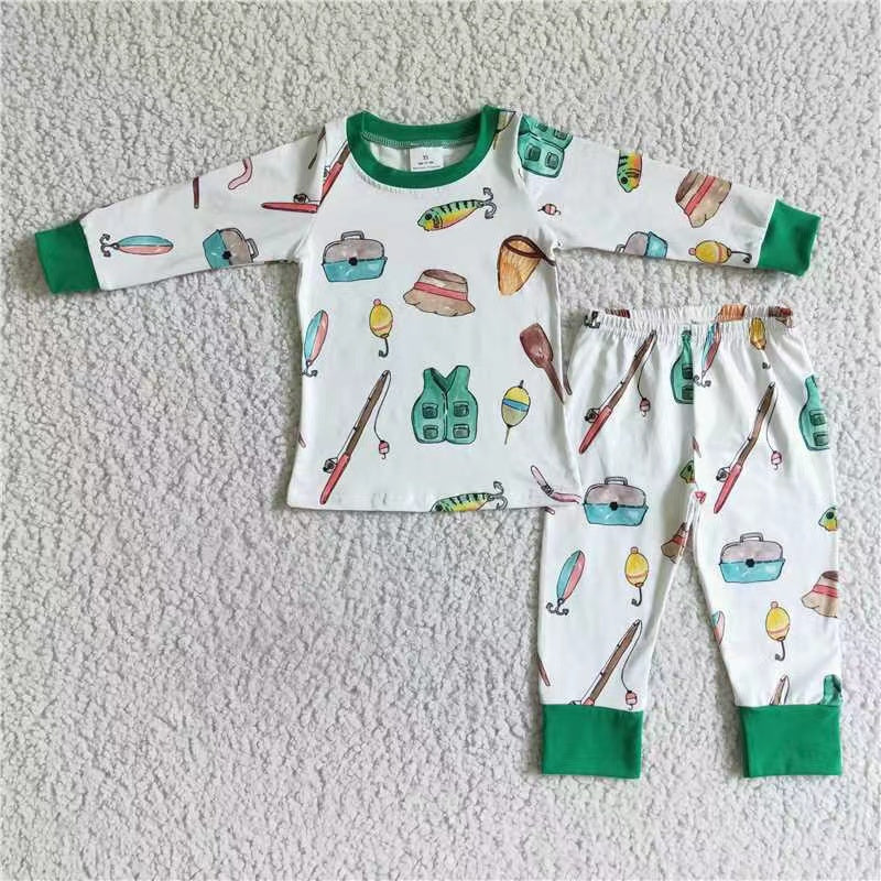 6 C6-18 Boy fish long sleeve boy pajamas outfits 0729 RTS