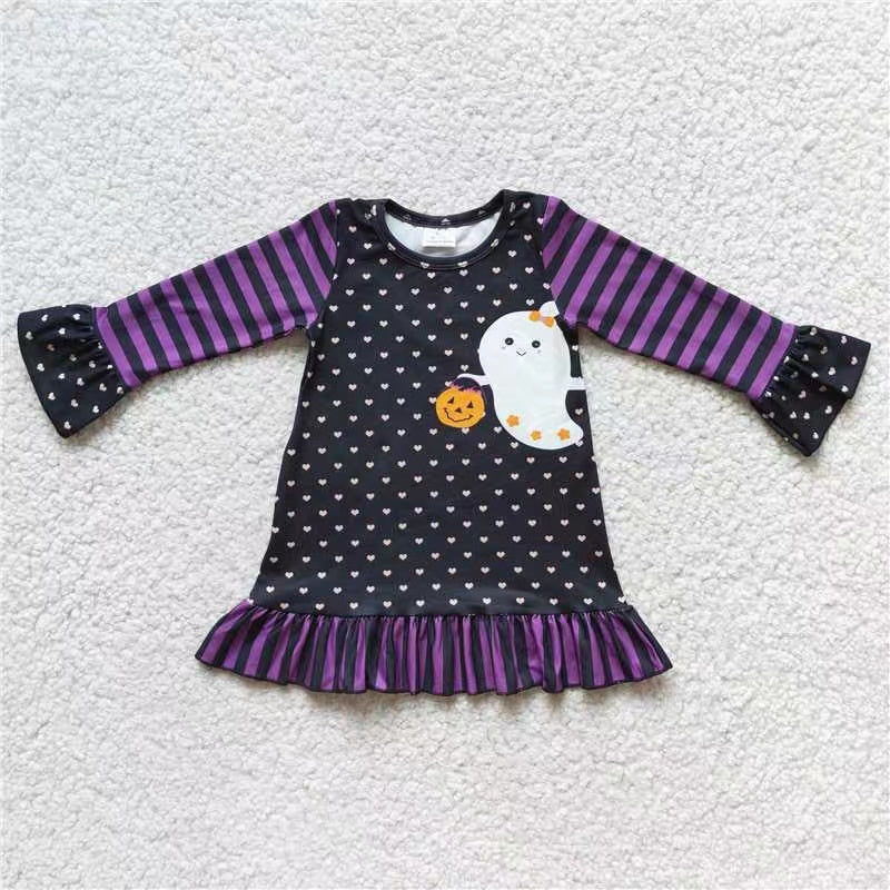 Promotion 6 C6-22 RTS purple halloween boo long sleeve baby girl dress 20230520 RTS