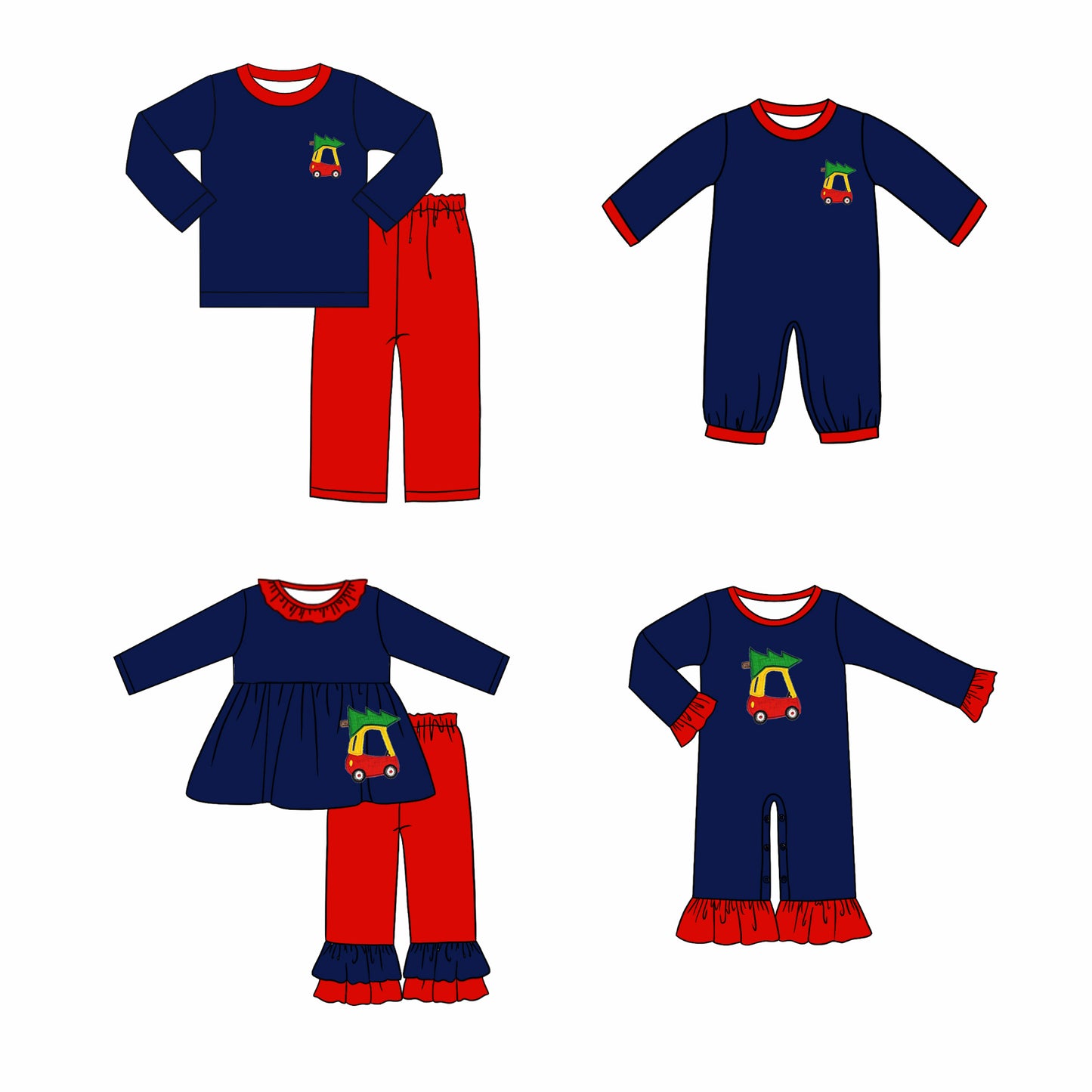 Christmas tree car sibling BLP0692 preorder boy pajamas outfit 202407