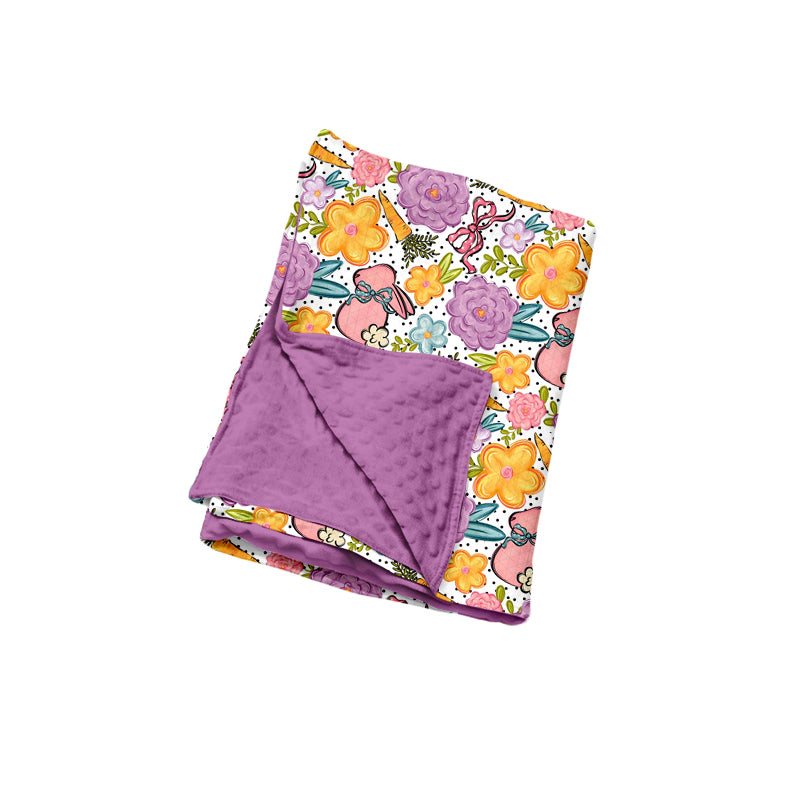 Preorder (moq 5) Baby Girl Clothes Easter Bunny Floral Carrot Mixed Print Minky Dot Baby Blanket