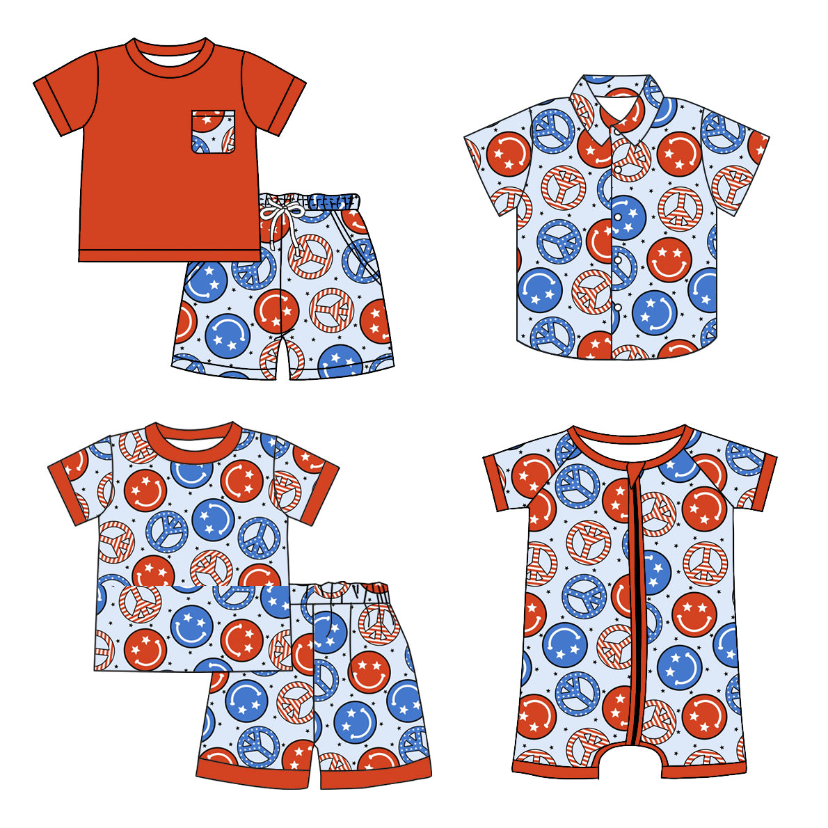 BSSO0564 preorder smile USA July 4th shorts summer boy outfit 202401