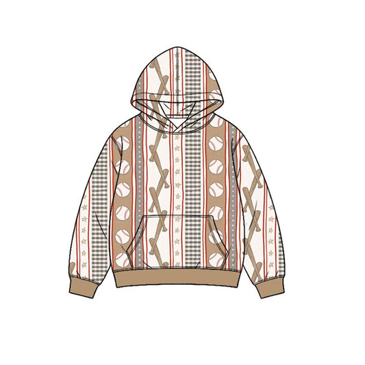 Preorder (moq 5) Baby Boy Clothes Baseball Bat Plaid Stripe Print Long Sleeve Hoodie