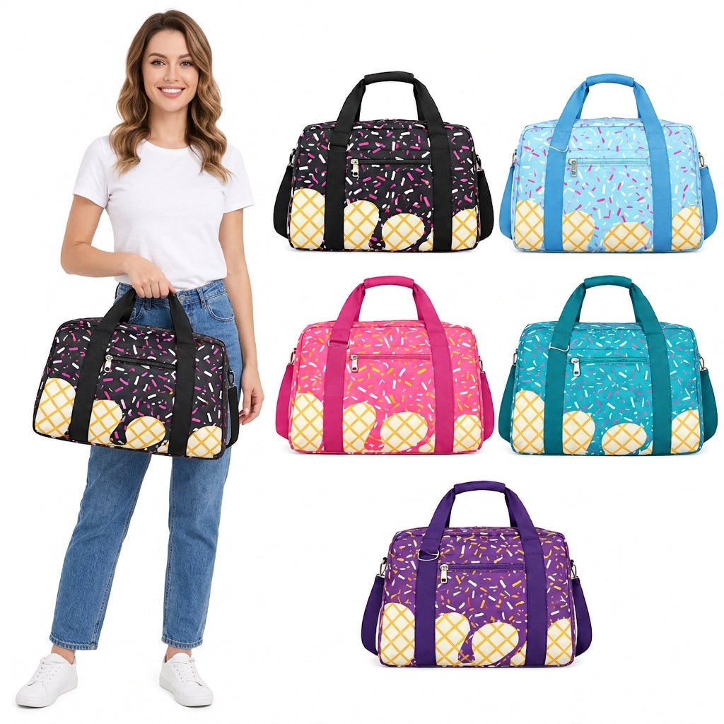 NO MOQ RTS BA0321 Kids Bag Purple Ice Cream Sprinkle Print Travel Duffle Bag 202610