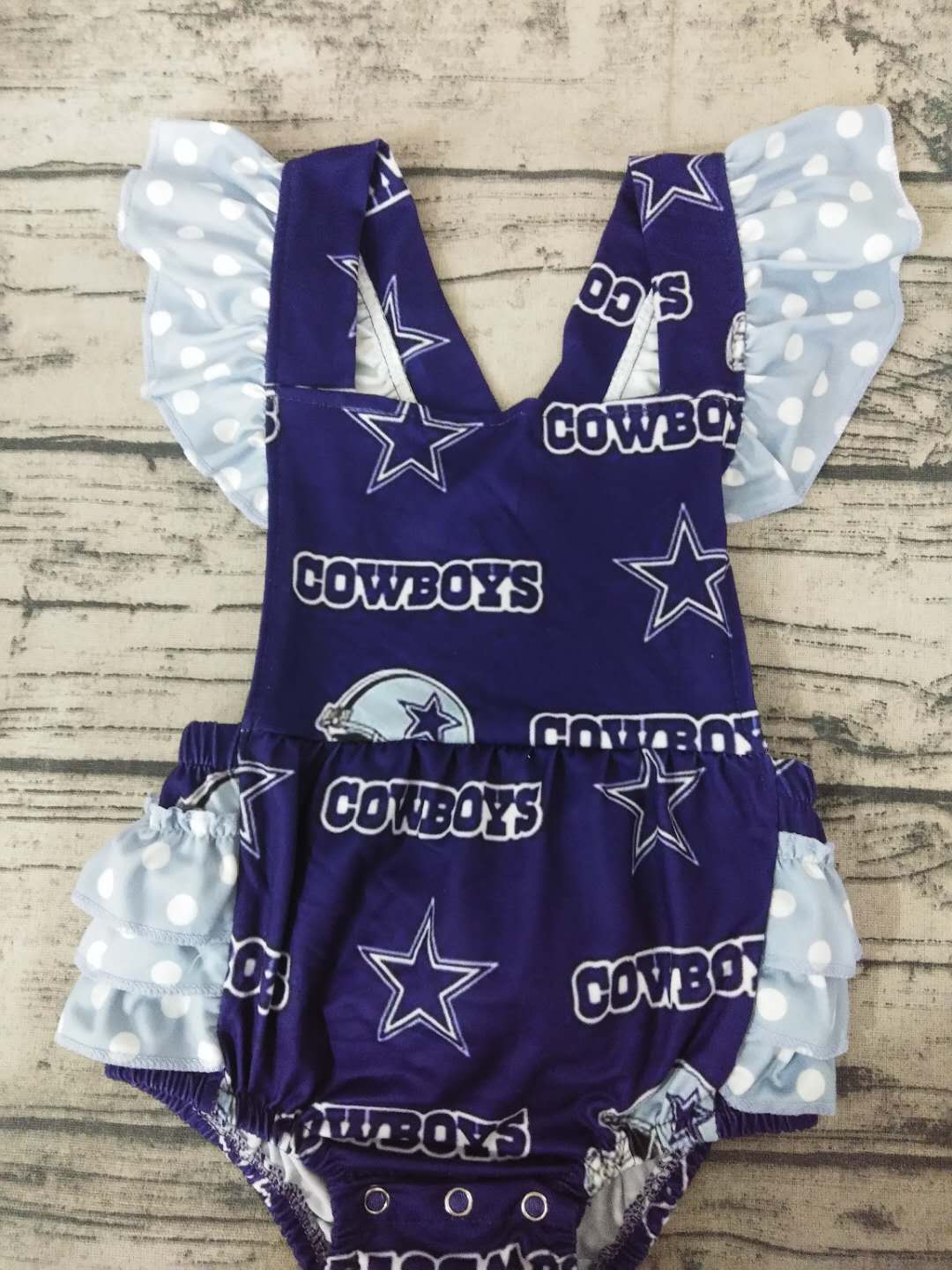 CUSTOM MOQ3  cowboy football team girl romper  (-(before 10th May --NO MOQ ))