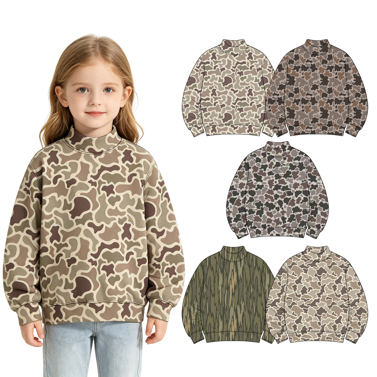 Preorder GT1910 Beige Stone Camo Yoga Pullover for Women Stretch Mock Neck Long Sleeve Active Top